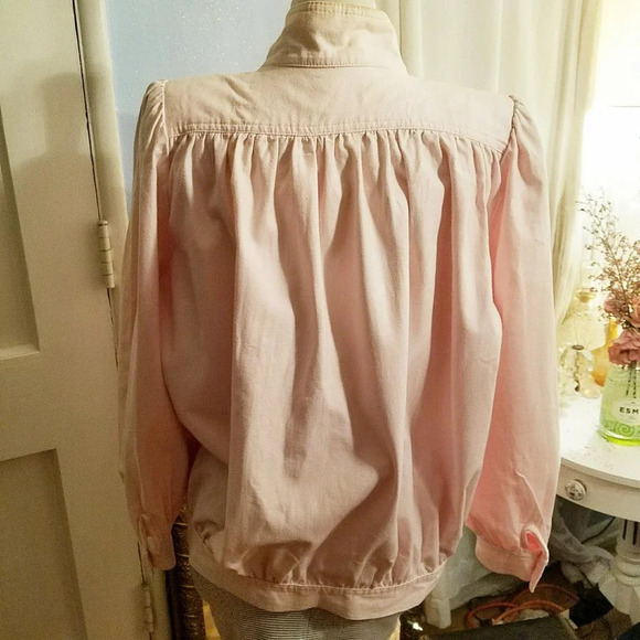 Vintage 80s Pastel Pink Denim Jacket w/ Shoulder Pads Size 5/6 - Picture 2 of 2